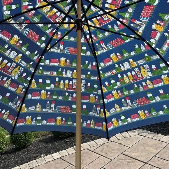 Navy Vintage Wooden Umbrella Drugstore Fun